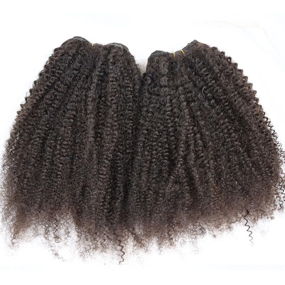 Afro Kinky Curly Virgin Human Hair Bundles with Frontal Natural Color Curly Brazilian Hair Weft with Lace Closure Full Head
