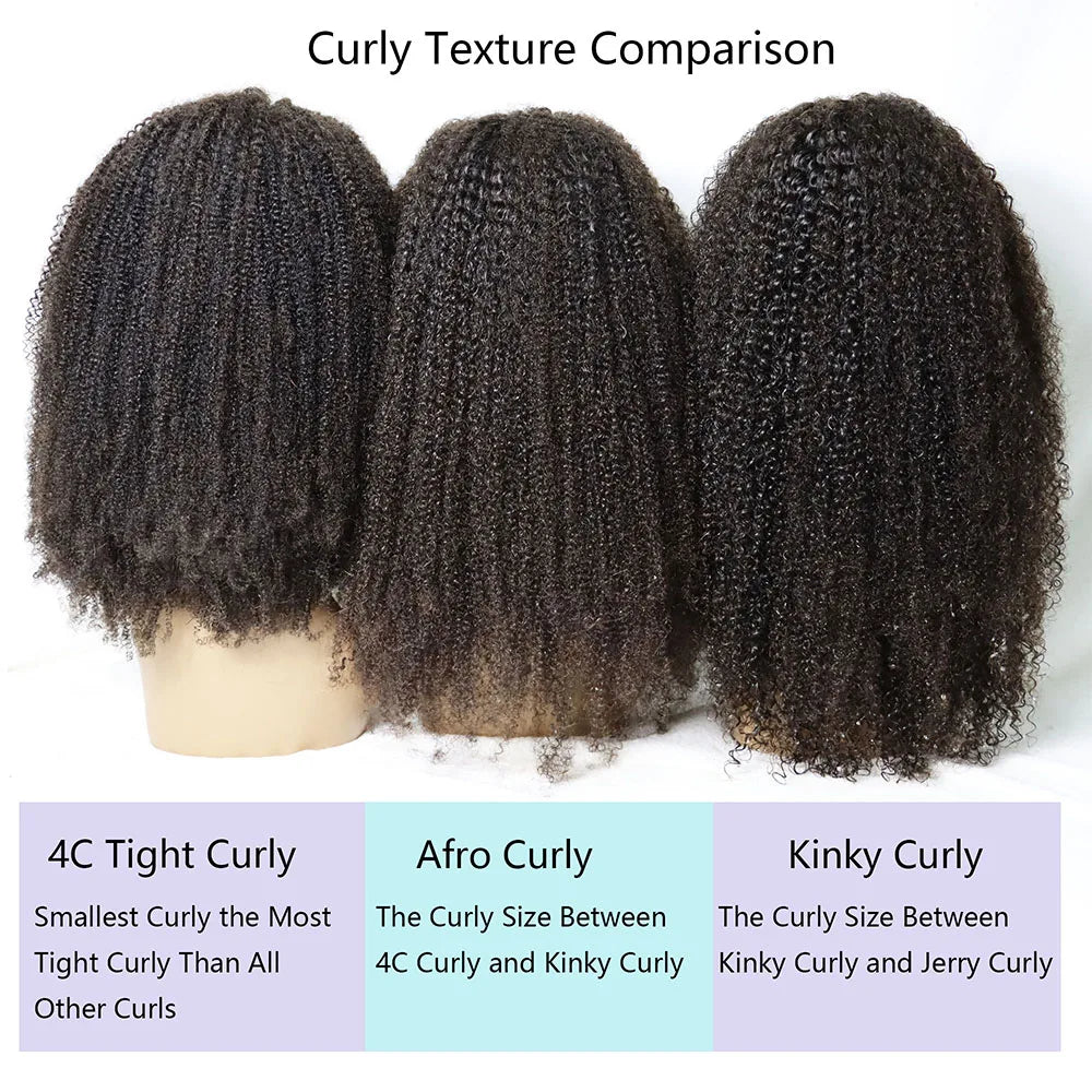 4C Afro Kinky Curly Lace Closure Human Virgin Hair Wigs Transparent Lace U Part Brazilian Lace Frontal Wigs