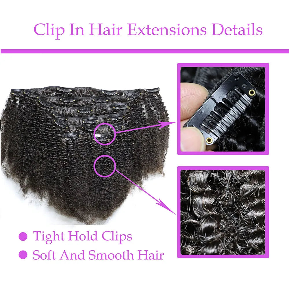 4C Clip Virgin Human Hair Bundles 120 Gram Clip In Hair Extensions for African Black Women