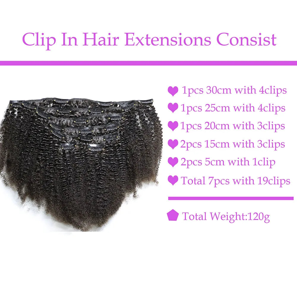 4C Clip Virgin Human Hair Bundles 120 Gram Clip In Hair Extensions for African Black Women