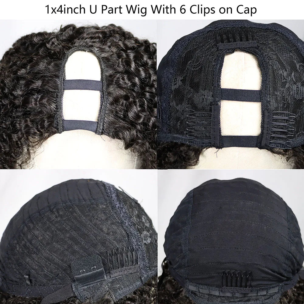 4C Afro Kinky Curly Lace Closure Human Virgin Hair Wigs Transparent Lace U Part Brazilian Lace Frontal Wigs