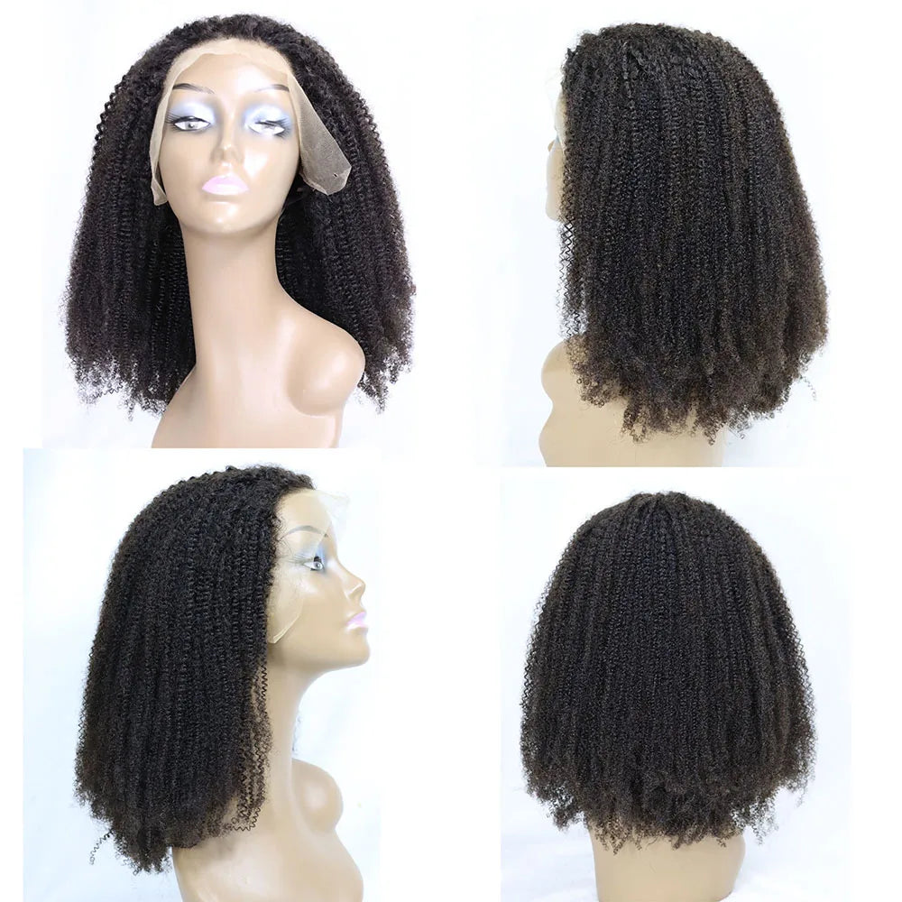 4C Afro Kinky Curly Lace Closure Human Virgin Hair Wigs Transparent Lace U Part Brazilian Lace Frontal Wigs